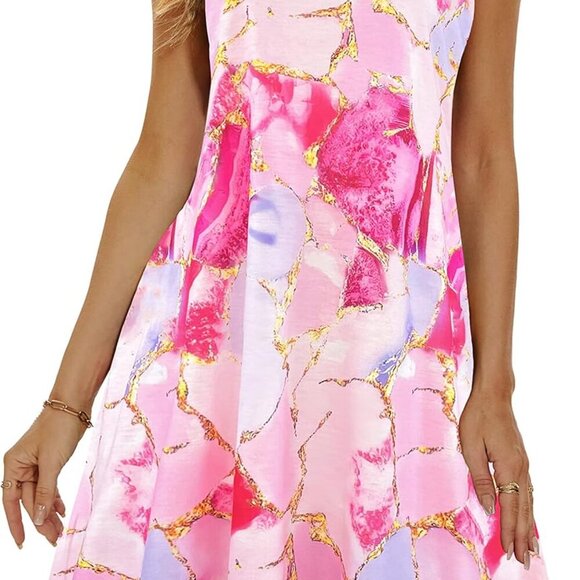 Women Summer Sundress Casual Pockets Sleeveless T-Shirt Swing Dress - Picture 2 of 5